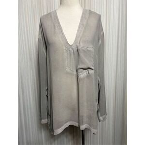 IAN Long Sleeve Sheer Gray Silk Tunic Swimsuit Cover Up Size Small